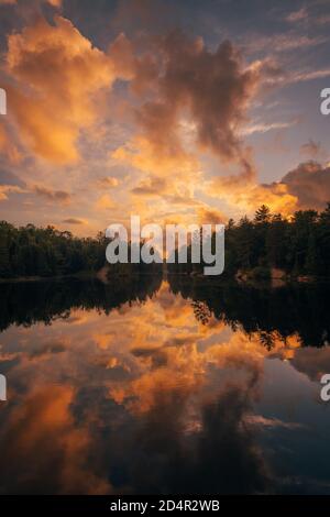 Sunset over Horseshoe Lake, near Tupper Lake, in the Adirondack Mountains, New York Stock Photo