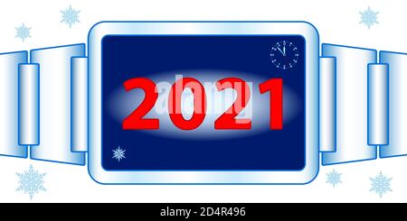 Concept illustration of the abstract watch and 2021 New Year Stock Vector