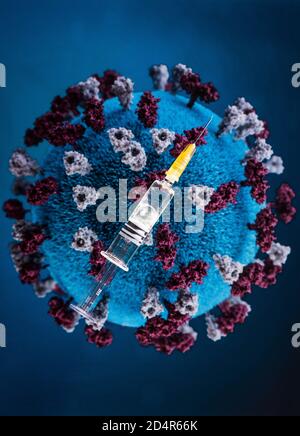 Vaccine and computer illustration of the measles virus (Paramyxovirus). Stock Photo