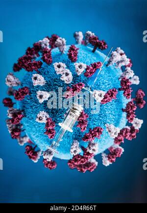 Vaccine and computer illustration of the measles virus (Paramyxovirus). Stock Photo