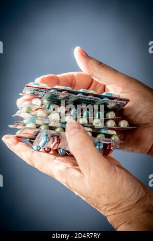 Illustration about over-consumption of medicines. Stock Photo