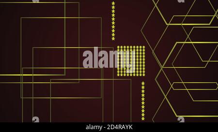 Modern abstract geometric golden shapes with halftone effect and stars background Stock Vector