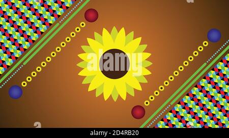Shiny abstract colorful geometric gradient background with sunflowers Stock Vector