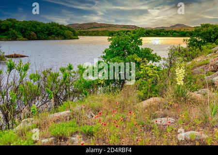 Quannah Parker Lake in the Wichita Mountains National Wildlife Refuge of SW Oklahoma Stock Photo