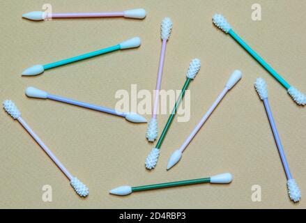 Multicolored Reusable Cosmetic Silicone Cotton Swabs. Stock Photo