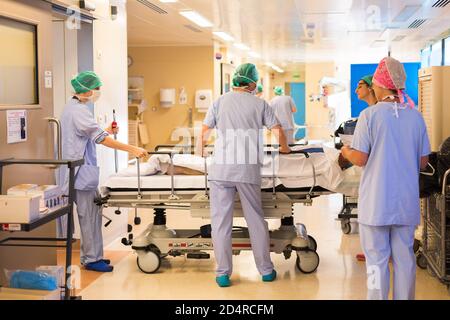 Stretchered patient, Bordeaux hospital, France. Stock Photo