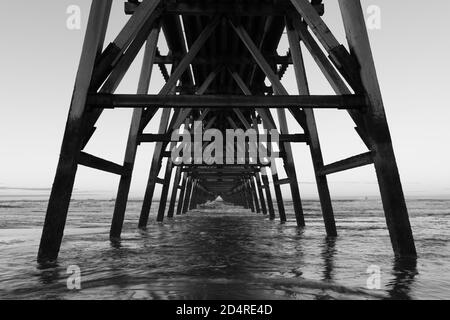 Black and White image of a derelict pier at Hartlepool, County Durham, England, UK. Stock Photo