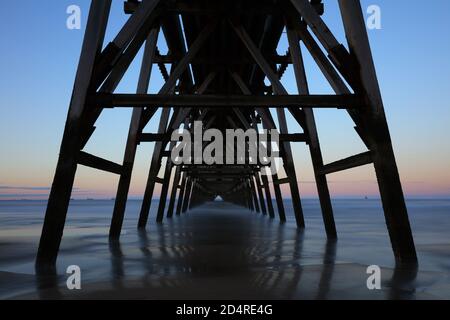 Abstract view of a wooden derelict Pier at Hartlepool, County Durham, England, UK. Stock Photo