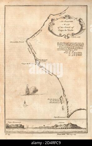 Map of the coast of Cape de Verde. Cap Vert Senegal Dakar. KITCHIN 1745 Stock Photo