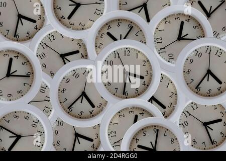 Background made with multiple clocks. Time concept. Stock Photo