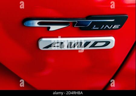 Close-up of four wheel drive sign on a car Stock Photo