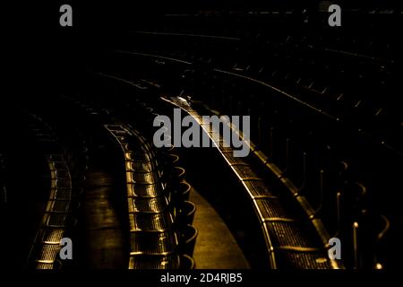 Karlsruhe, Deutschland. 10th Oct, 2020. Empty seats in the grandstand of the Europahalle. GES/Basketball/ProA: PSK Lions - WWU Baskets Muenster, 10.10.2020 - | usage worldwide Credit: dpa/Alamy Live News Stock Photo