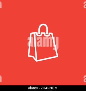 Shopping Bag Line Icon On Red Background. Red Flat Style Vector Illustration. Stock Vector