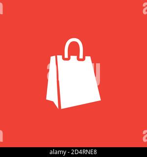 Shopping Bag Icon On Red Background. Red Flat Style Vector Illustration. Stock Vector