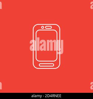 Smartphone Line Icon On Red Background. Red Flat Style Vector Illustration. Stock Vector