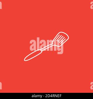 Spatula Line Icon On Red Background. Red Flat Style Vector Illustration. Stock Vector