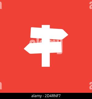 Signpost Icon On Red Background. Red Flat Style Vector Illustration. Stock Vector