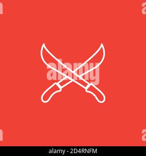 Sword Cross Line Icon On Red Background. Red Flat Style Vector Illustration. Stock Vector