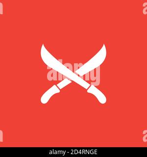 Sword Cross Icon On Red Background. Red Flat Style Vector Illustration. Stock Vector