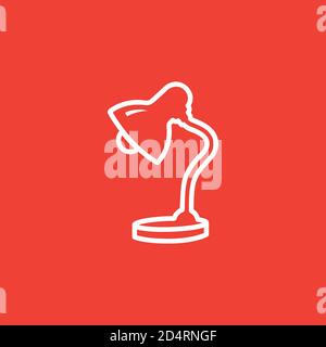 Table Lamp Line Icon On Red Background. Red Flat Style Vector Illustration. Stock Vector