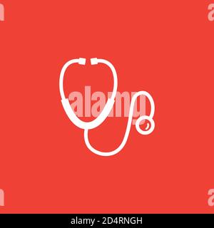Stethoscope Icon On Red Background. Red Flat Style Vector Illustration. Stock Vector
