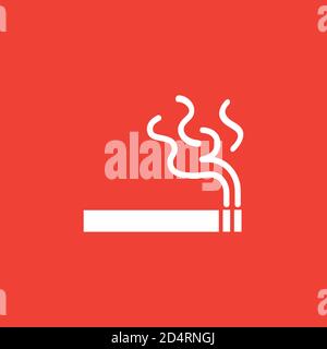 Simple Cigarette Icon On Red Background. Red Flat Style Vector Illustration. Stock Vector