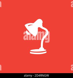 Table Lamp Icon On Red Background. Red Flat Style Vector Illustration. Stock Vector