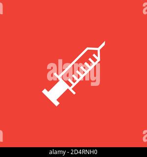 Syringe Icon On Red Background. Red Flat Style Vector Illustration. Stock Vector