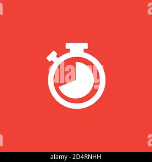 Stopwatch Icon On Red Background. Red Flat Style Vector Illustration. Stock Vector
