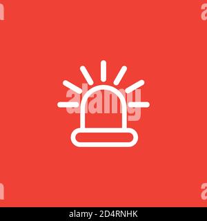 Siren Light Line Icon On Red Background. Red Flat Style Vector Illustration. Stock Vector