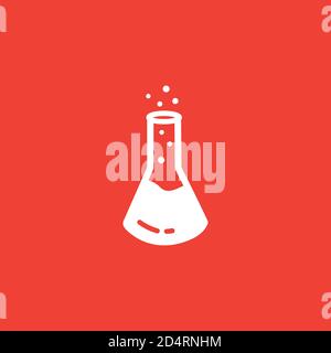 Test Tube Line Icon On Red Background. Red Flat Style Vector Illustration. Stock Vector