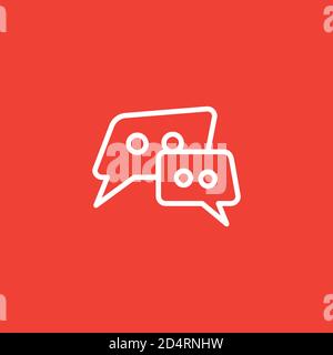 Speech Bubble Line Icon On Red Background. Red Flat Style Vector Illustration. Stock Vector