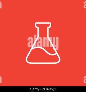 Test Tube Line Icon On Red Background. Red Flat Style Vector Illustration. Stock Vector