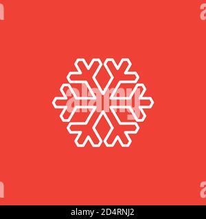Snowflake Line Icon On Red Background. Red Flat Style Vector Illustration. Stock Vector