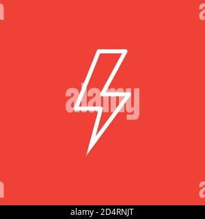 Thunderbolt Line Icon On Red Background. Red Flat Style Vector Illustration. Stock Vector