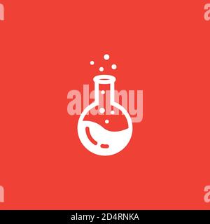 Test Tube Line Icon On Red Background. Red Flat Style Vector Illustration. Stock Vector