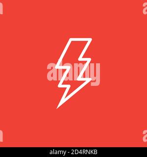 Thunderbolt Line Icon On Red Background. Red Flat Style Vector Illustration. Stock Vector