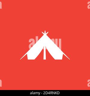 Tent Icon On Red Background. Red Flat Style Vector Illustration. Stock Vector