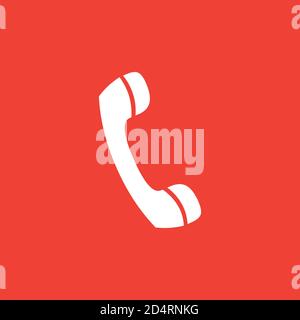 Telephone Receiver Icon On Red Background. Red Flat Style Vector Illustration. Stock Vector