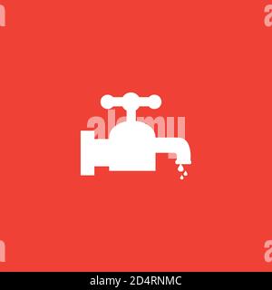 Water Tap Icon On Red Background. Red Flat Style Vector Illustration. Stock Vector