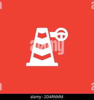 Traffic Cone Icon On Red Background. Red Flat Style Vector Illustration. Stock Vector
