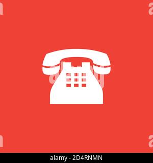 Telephone Icon On Red Background. Red Flat Style Vector Illustration. Stock Vector