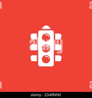 Traffic Light Signal Icon On Red Background. Red Flat Style Vector Illustration. Stock Vector