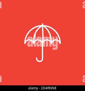 Umbrella Line Icon On Red Background. Red Flat Style Vector Illustration. Stock Vector