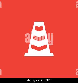 Traffic Cone Icon On Red Background. Red Flat Style Vector Illustration. Stock Vector
