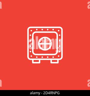 Vault Line Icon On Red Background. Red Flat Style Vector Illustration. Stock Vector