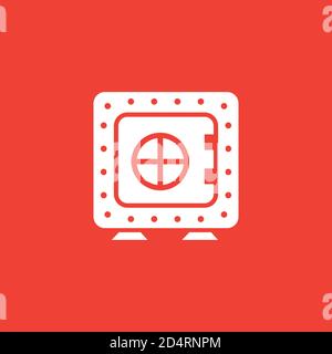 Vault Icon On Red Background. Red Flat Style Vector Illustration. Stock Vector