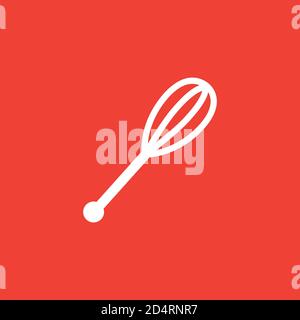 Whisk Icon On Red Background. Red Flat Style Vector Illustration. Stock Vector