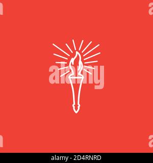 Torch Line Icon On Red Background. Red Flat Style Vector Illustration. Stock Vector