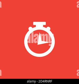 Stopwatch Icon On Red Background. Red Flat Style Vector Illustration. Stock Vector